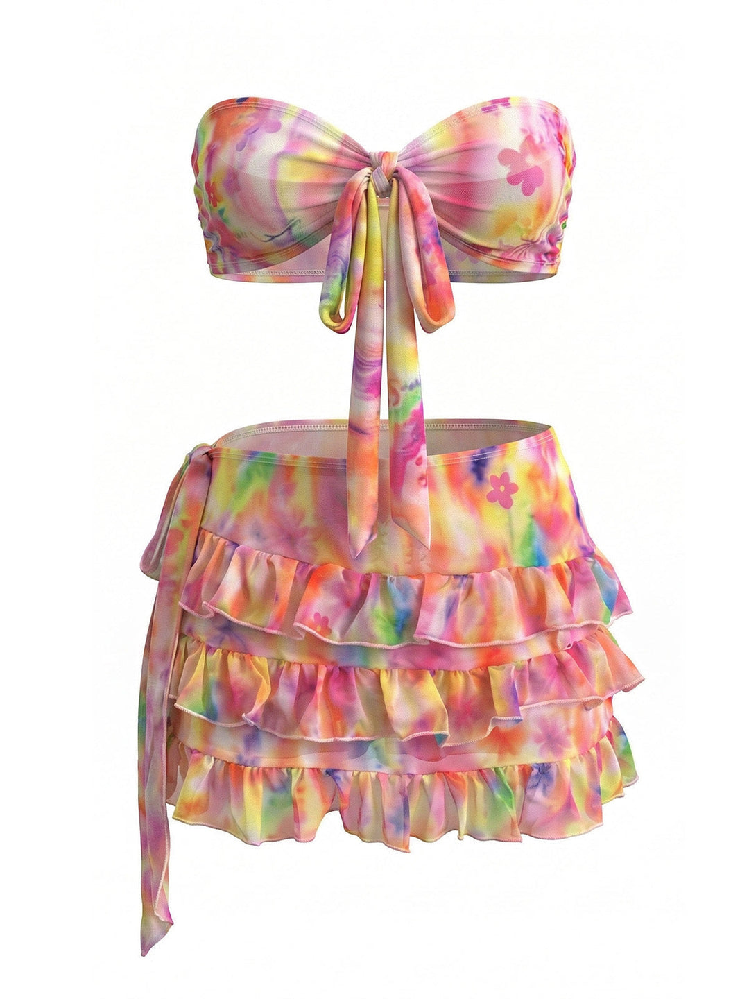 Pink 1980s Tie Dye Floral Bikini Set &amp; Cover-UP - vintage fashion, retro style
