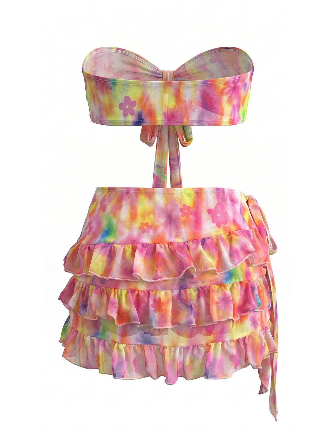 Pink 1980s Tie Dye Floral Bikini Set &amp; Cover-UP - vintage fashion, retro style