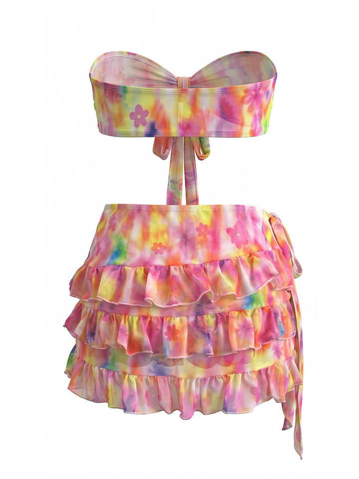 Pink 1980s Tie Dye Floral Bikini Set &amp; Cover-UP - vintage fashion, retro style