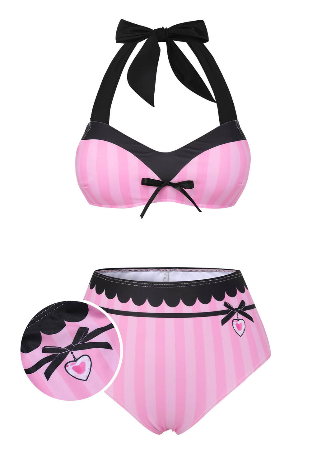 Pink &amp; Black 1950s Stripe Halter Swimsuit, vintage swimsuit, pin-up swimwear - perfect for women who love vintage and retro fashion