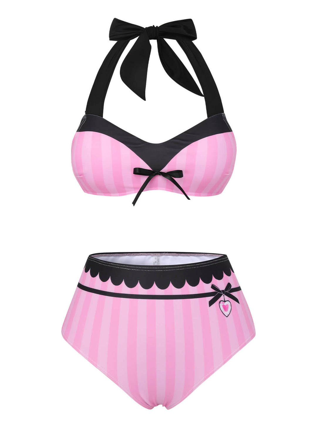 Pink &amp; Black 1950s Stripe Halter Swimsuit, vintage swimsuit, pin-up swimwear - perfect for women who love vintage and retro fashion