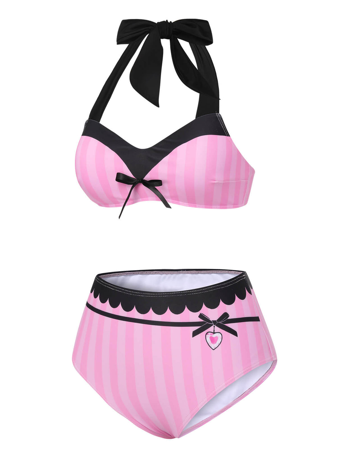 Pink &amp; Black 1950s Stripe Halter Swimsuit, vintage swimsuit, pin-up swimwear - perfect for women who love vintage and retro fashion