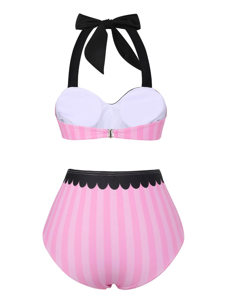 Pink &amp; Black 1950s Stripe Halter Swimsuit, vintage swimsuit, pin-up swimwear - perfect for women who love vintage and retro fashion