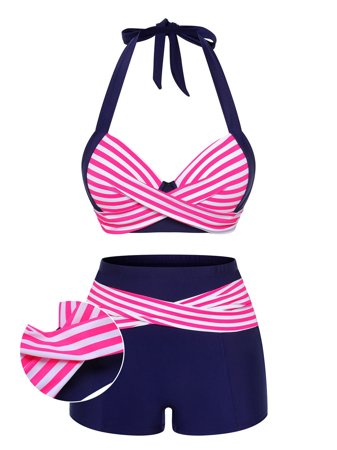 Pink &amp; Blue 1950s Striped Halter Swimsuit: timeless style reimagined