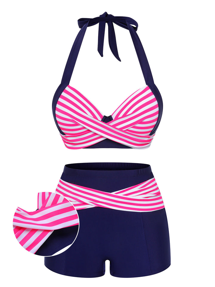 Pink &amp; Blue 1950s Striped Halter Swimsuit: timeless style reimagined