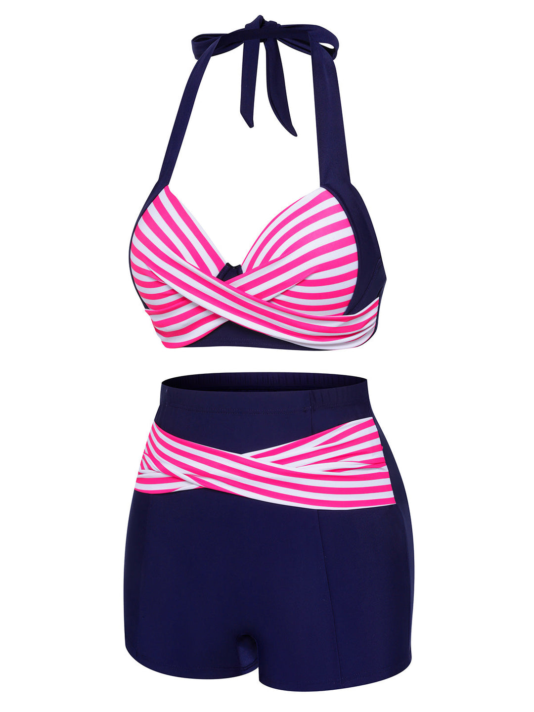 Pink &amp; Blue 1950s Striped Halter Swimsuit: timeless style reimagined