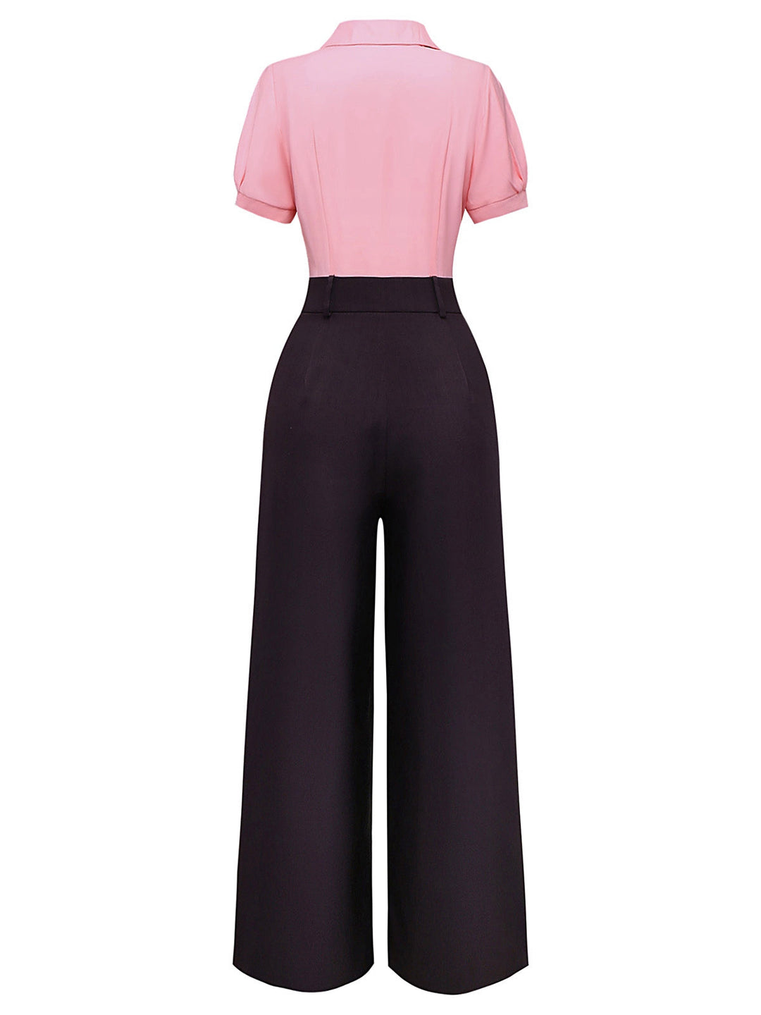 Pink &amp; Gray 1930s Bow Collar Lapel Jumpsuit - vintage jumpsuit, retro fashion