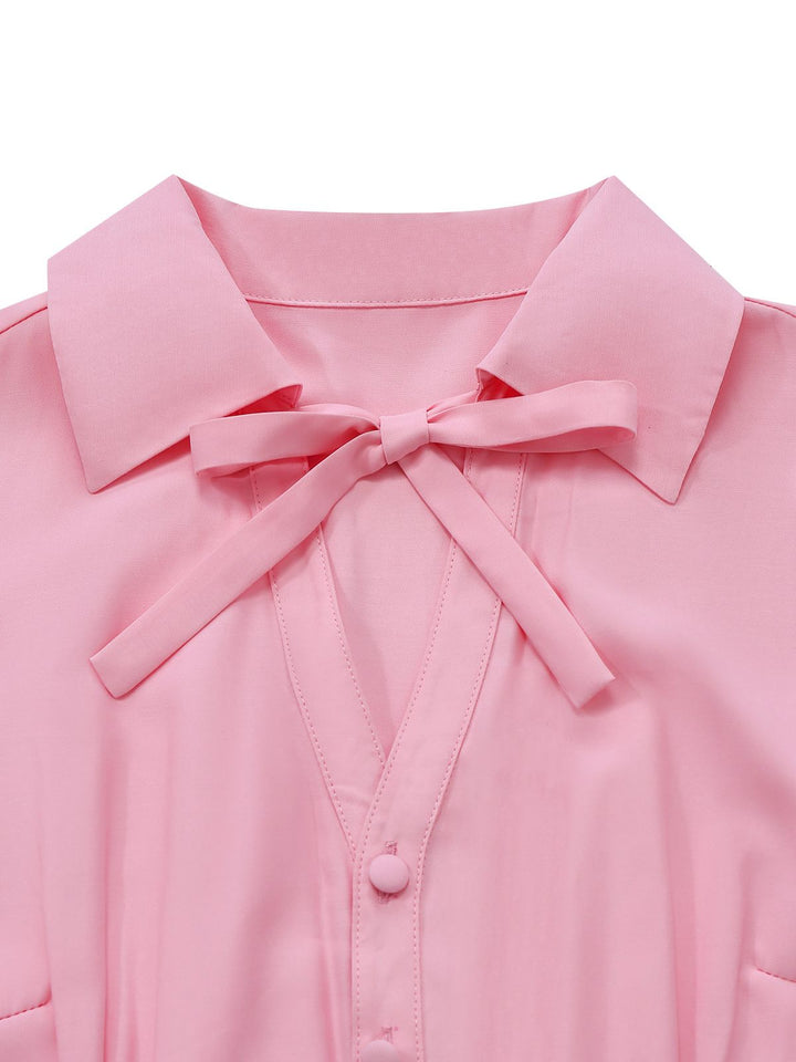 Pink &amp; Gray 1930s Bow Collar Lapel Jumpsuit - vintage jumpsuit, retro fashion