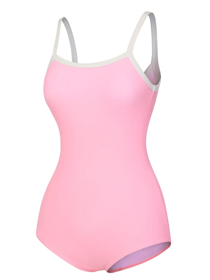 Pink &amp; White 1950s U-Back Strap Swimsuit, vintage swimsuit, pin-up swimwear - perfect for women who love vintage and retro fashion