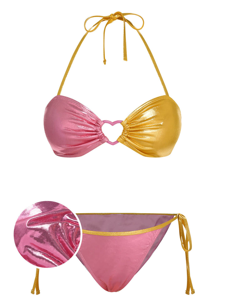 Pink &amp; Yellow 1970s Heart Ring Bikini Set, vintage swimsuit, pin-up swimwear - perfect for women who love vintage and retro fashion