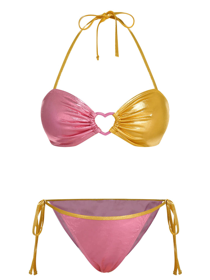 Pink &amp; Yellow 1970s Heart Ring Bikini Set, vintage swimsuit, pin-up swimwear - perfect for women who love vintage and retro fashion