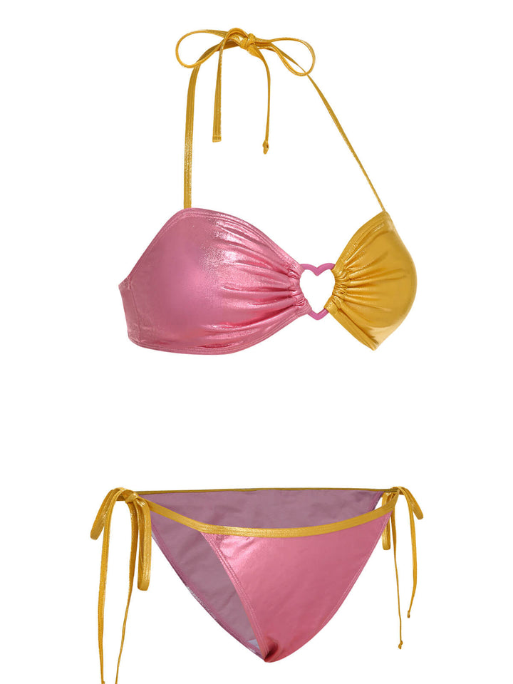 Pink &amp; Yellow 1970s Heart Ring Bikini Set, vintage swimsuit, pin-up swimwear - perfect for women who love vintage and retro fashion