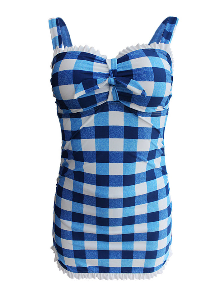 Plaid Bow Strap Ruffled Tankini: timeless style reimagined