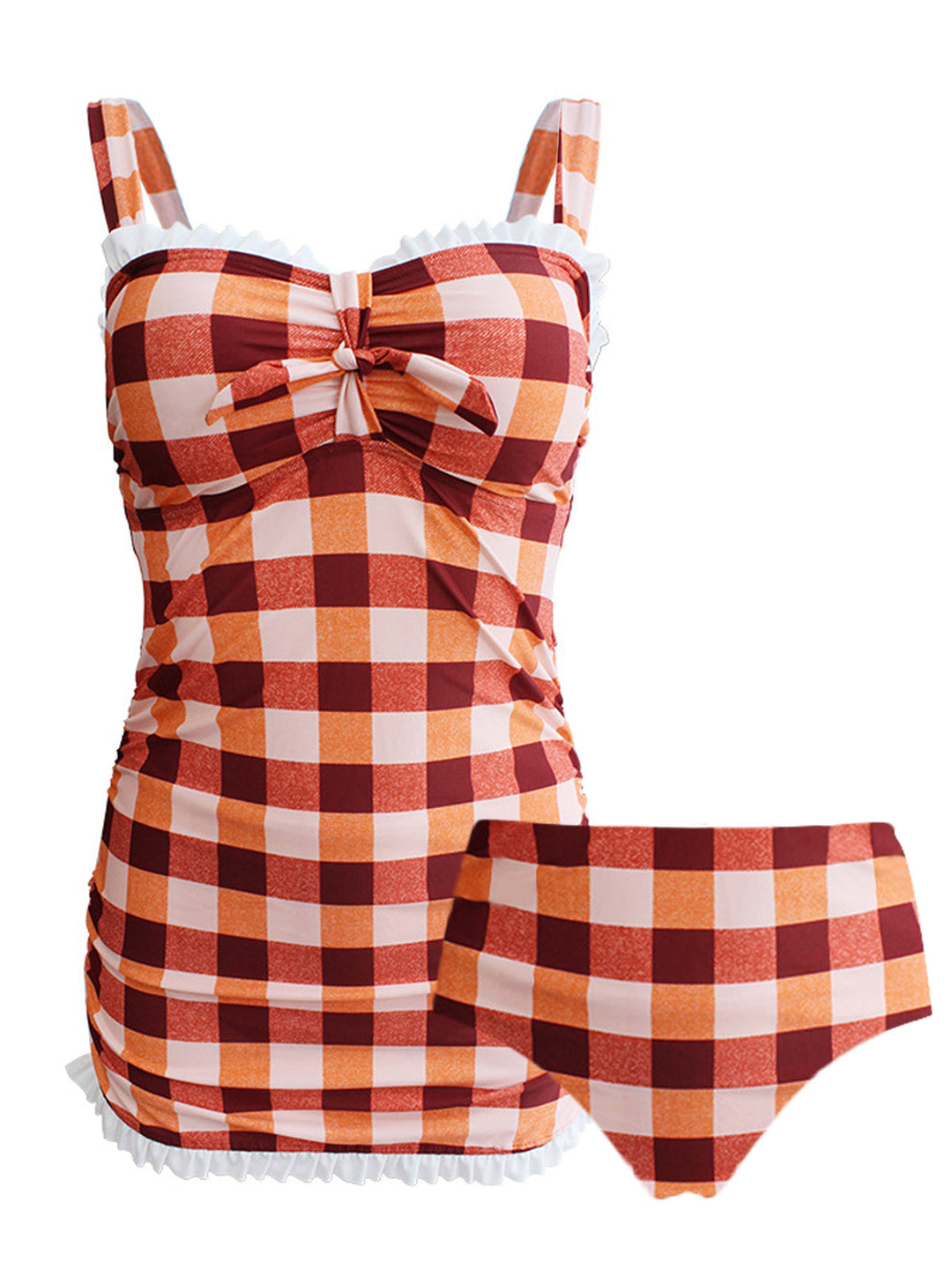 Plaid Bow Strap Ruffled Tankini: timeless style reimagined
