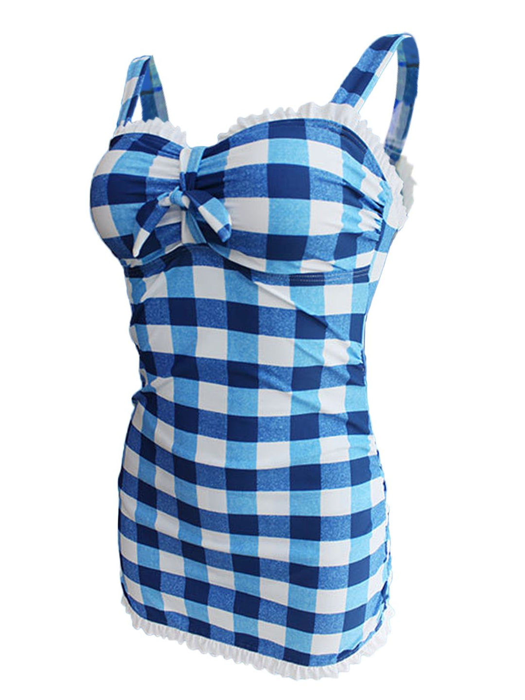 Plaid Bow Strap Ruffled Tankini: timeless style reimagined
