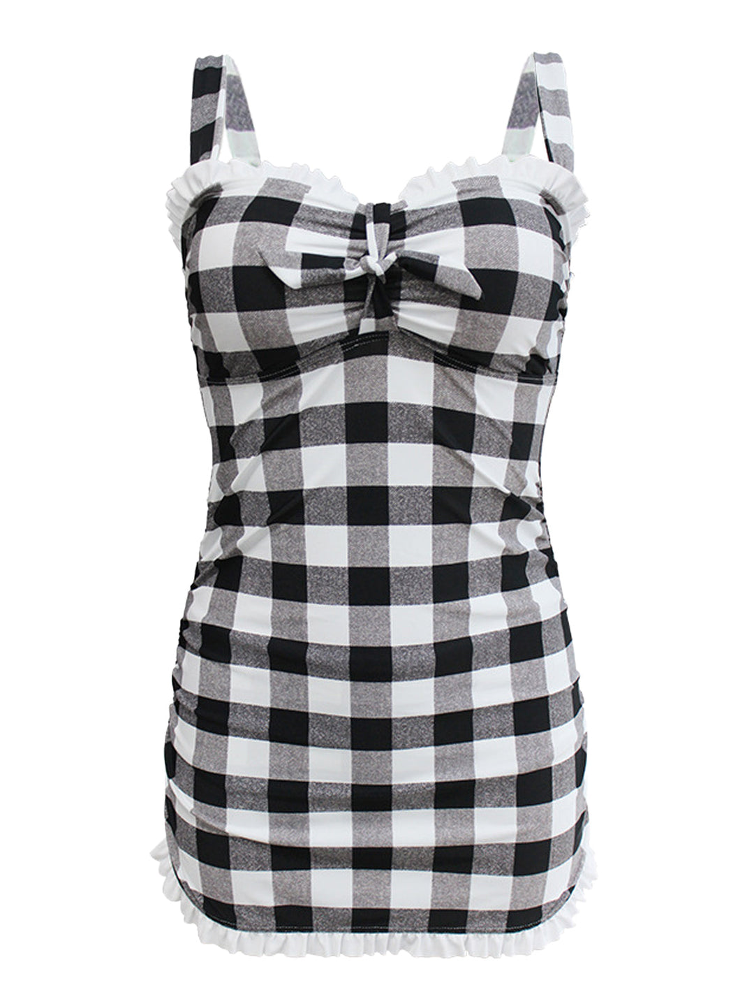 Plaid Bow Strap Ruffled Tankini: timeless style reimagined
