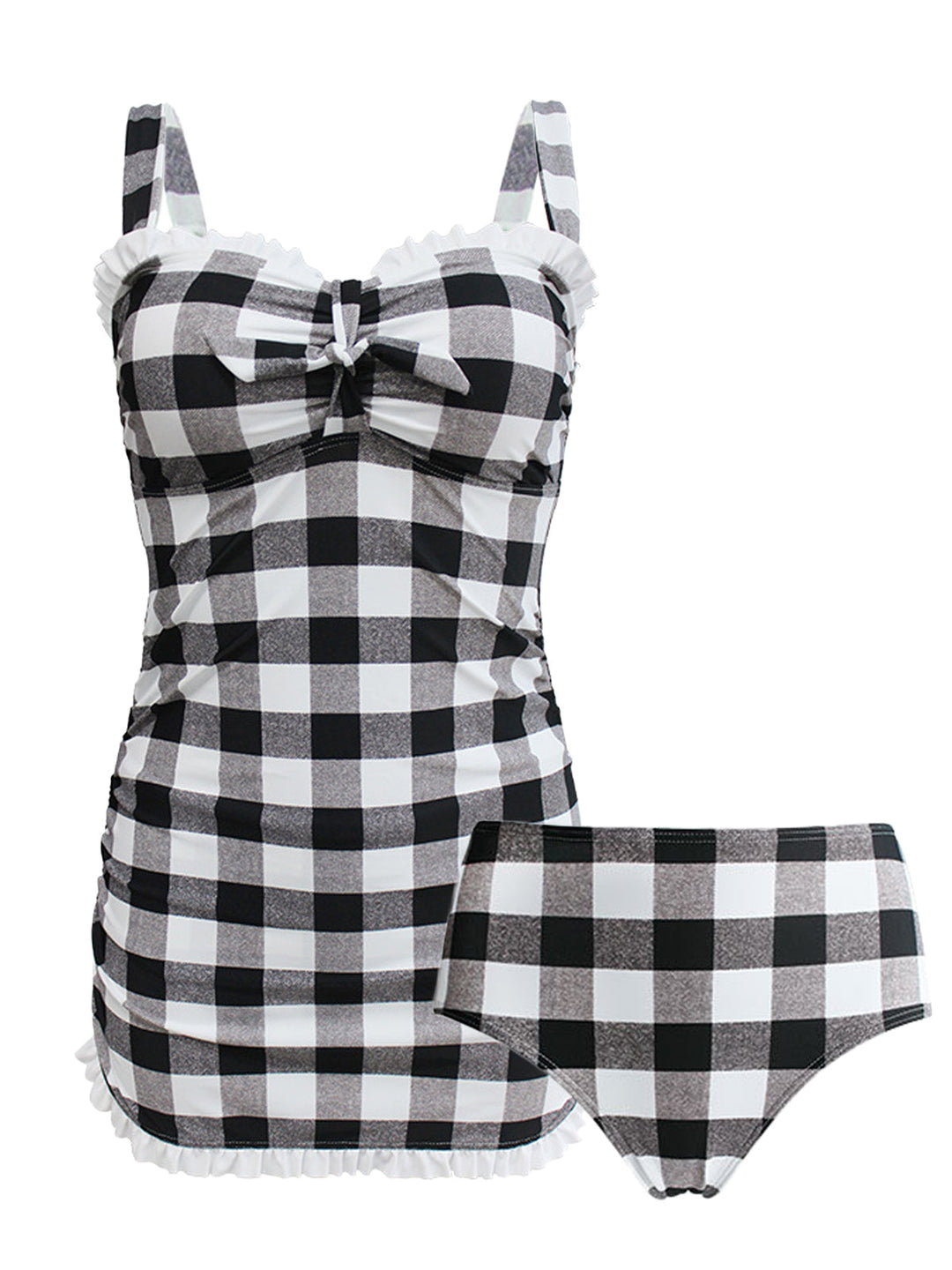 Plaid Bow Strap Ruffled Tankini — vintage elegance for the modern woman