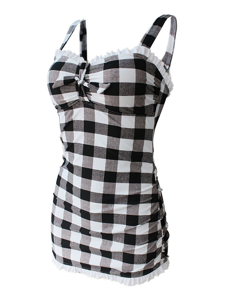 Plaid Bow Strap Ruffled Tankini: timeless style reimagined