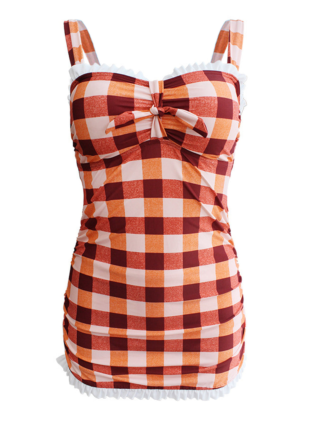 Plaid Bow Strap Ruffled Tankini, classic vintage style elegant retro fashion - Image 10