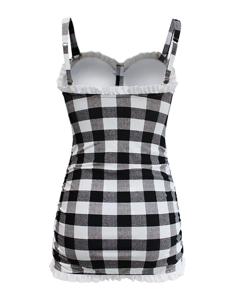 Plaid Bow Strap Ruffled Tankini, classic vintage style elegant retro fashion - Image 4