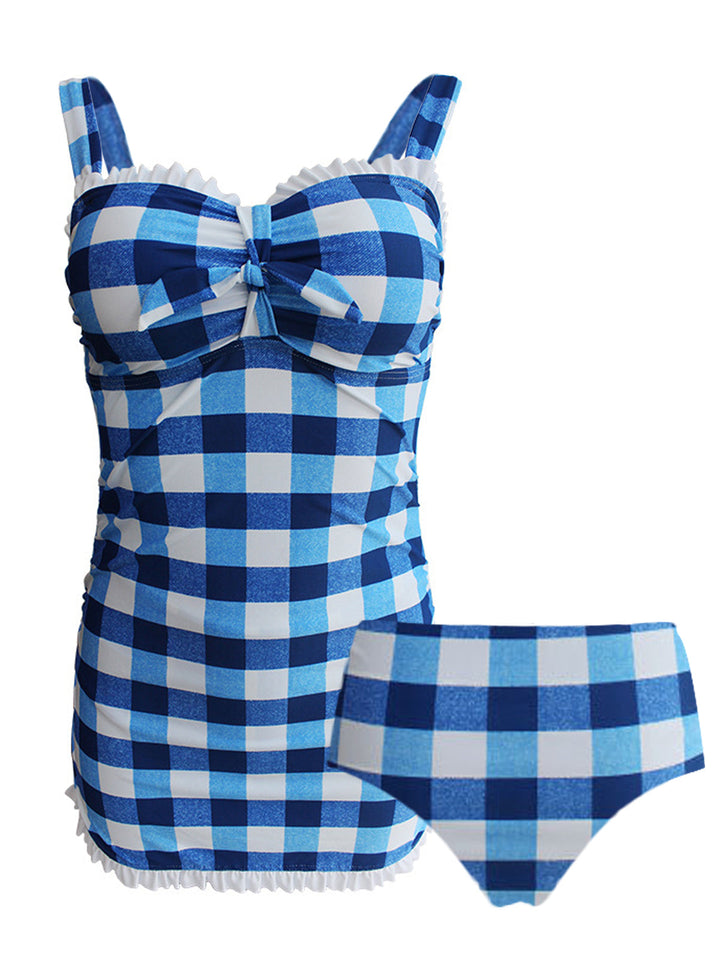 Plaid Bow Strap Ruffled Tankini, classic vintage style elegant retro fashion - Image 7
