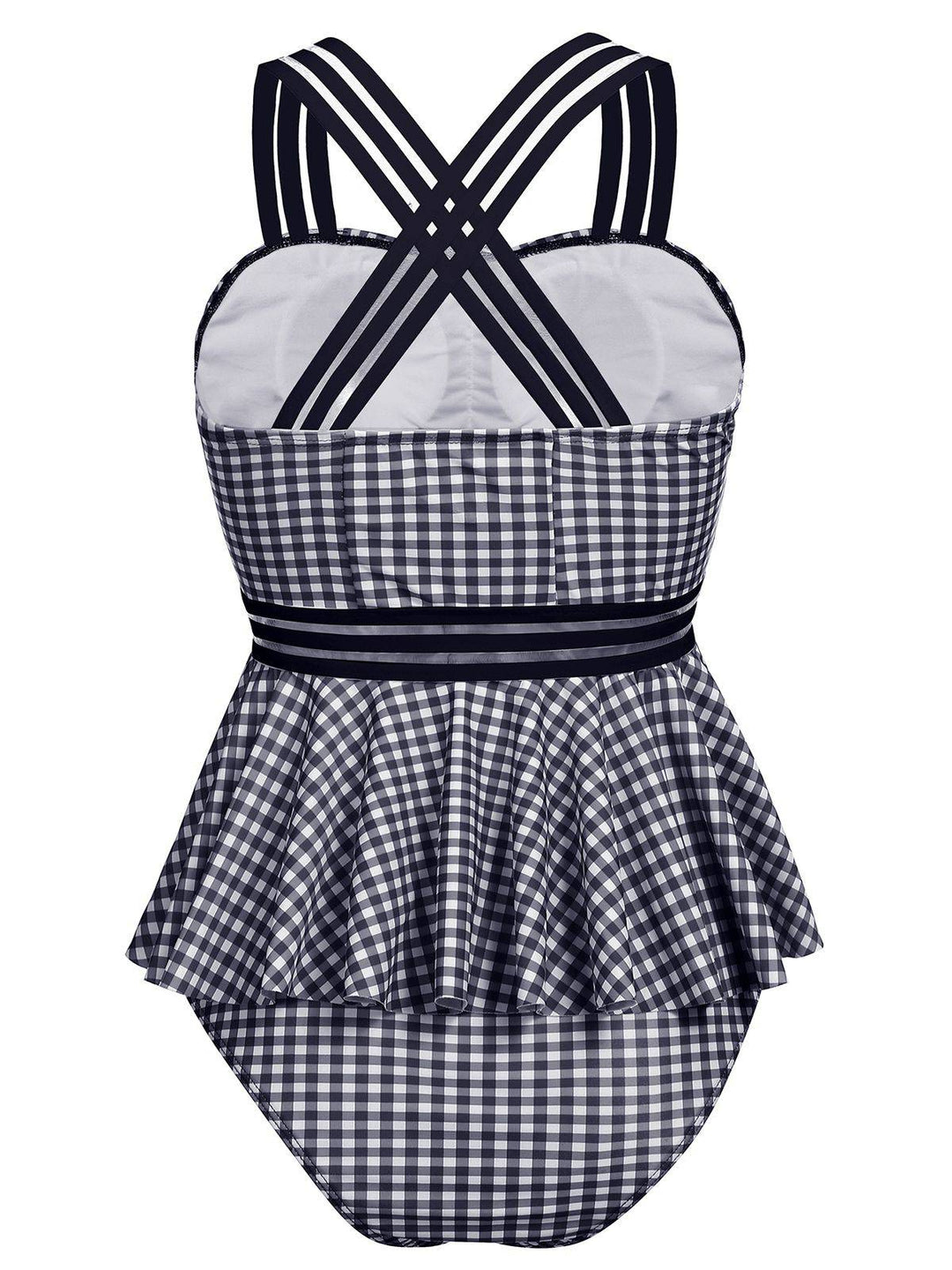 Plaid Ruffle Criss Cross Tankini, classic vintage style elegant retro fashion - Image 3