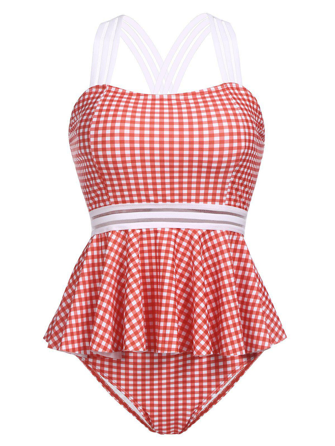 Plaid Ruffle Criss Cross Tankini, classic vintage style elegant retro fashion - Image 6