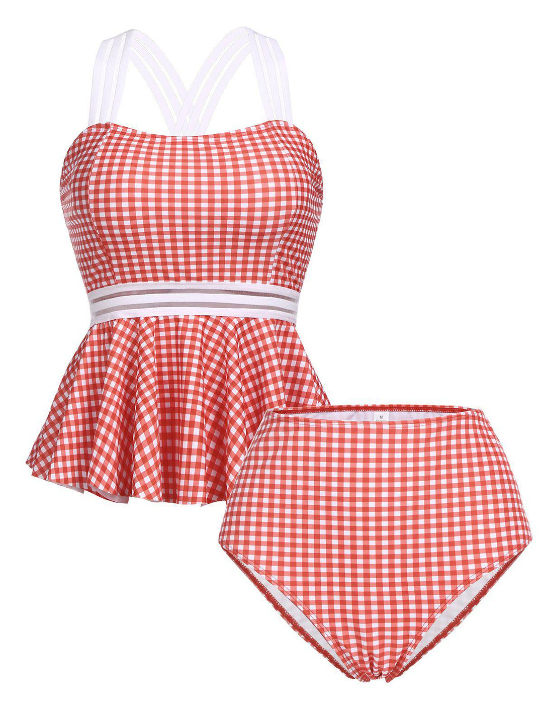Plaid Ruffle Criss Cross Tankini, classic vintage style elegant retro fashion - Image 7
