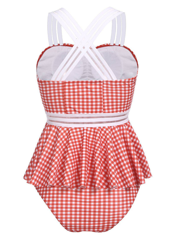 Plaid Ruffle Criss Cross Tankini, classic vintage style elegant retro fashion - Image 8