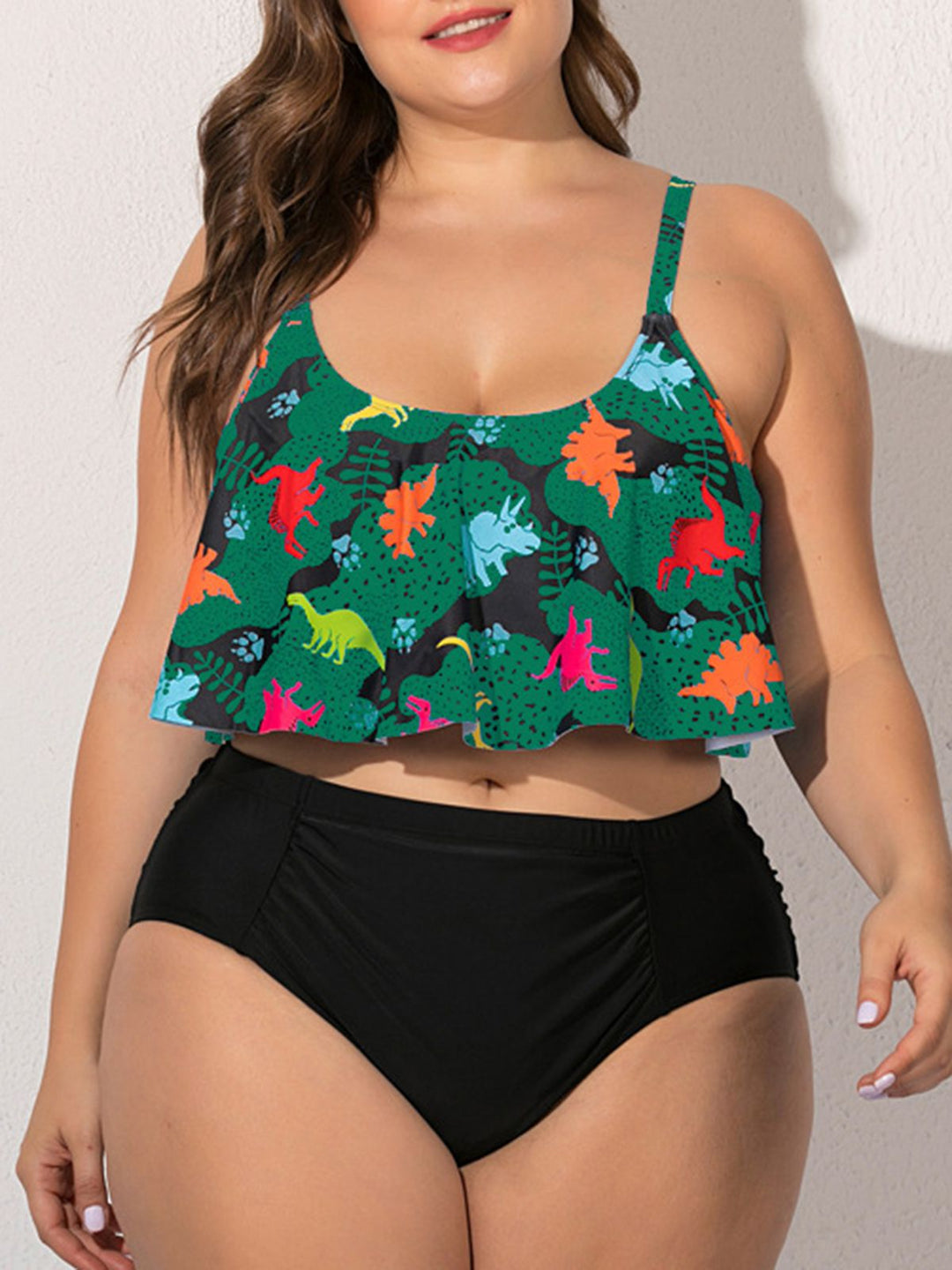 Plus Size Dinosaur Tankini Set - vintage fashion, retro style