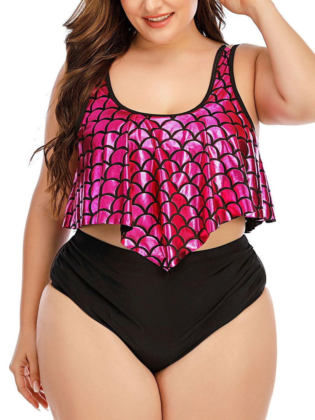 Plus Size Fish-Scale Tankini Set - vintage fashion, retro style