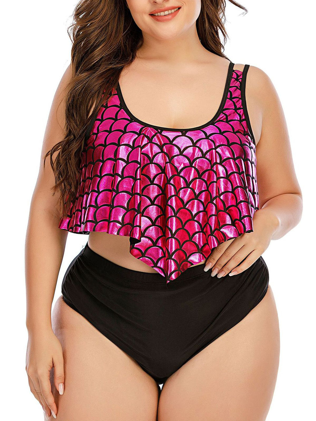 Plus Size Fish-Scale Tankini Set - vintage fashion, retro style