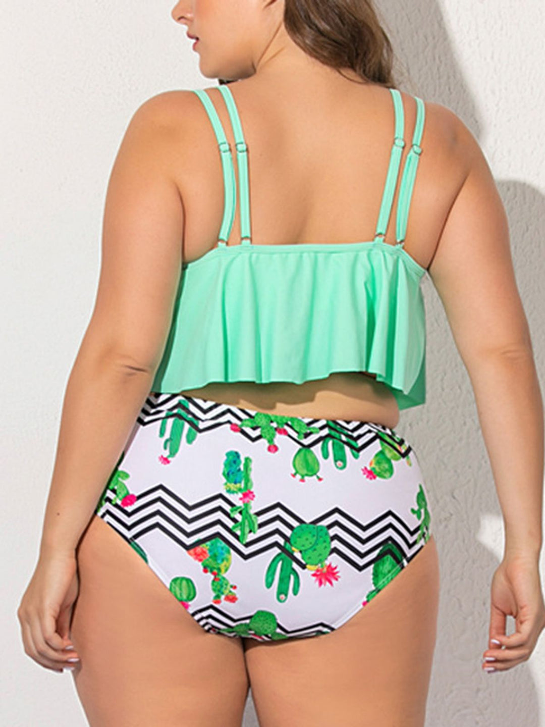 Plus Size Green Plants Tankini Set - vintage fashion, retro style