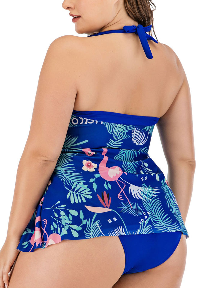 Plus Size Halter Flamingo Tankini Set - vintage fashion, retro style