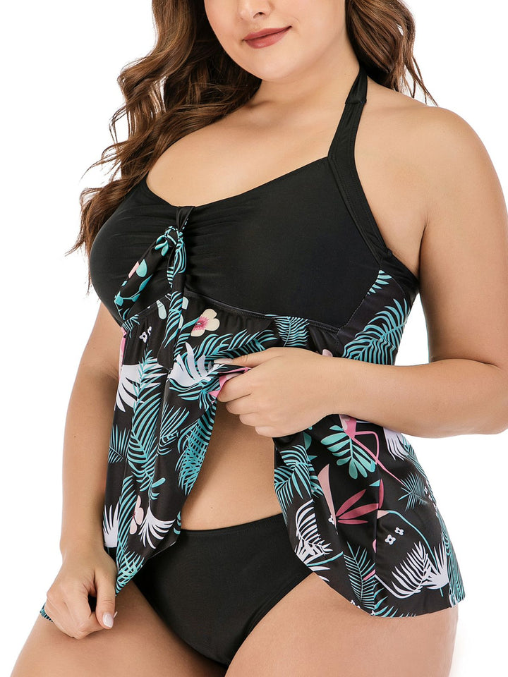 Plus Size Halter Flamingo Tankini Set - vintage fashion, retro style