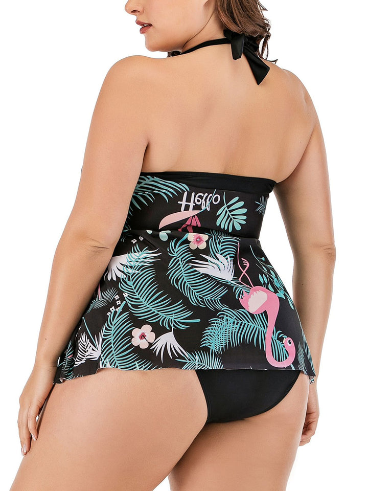Plus Size Halter Flamingo Tankini Set - vintage fashion, retro style