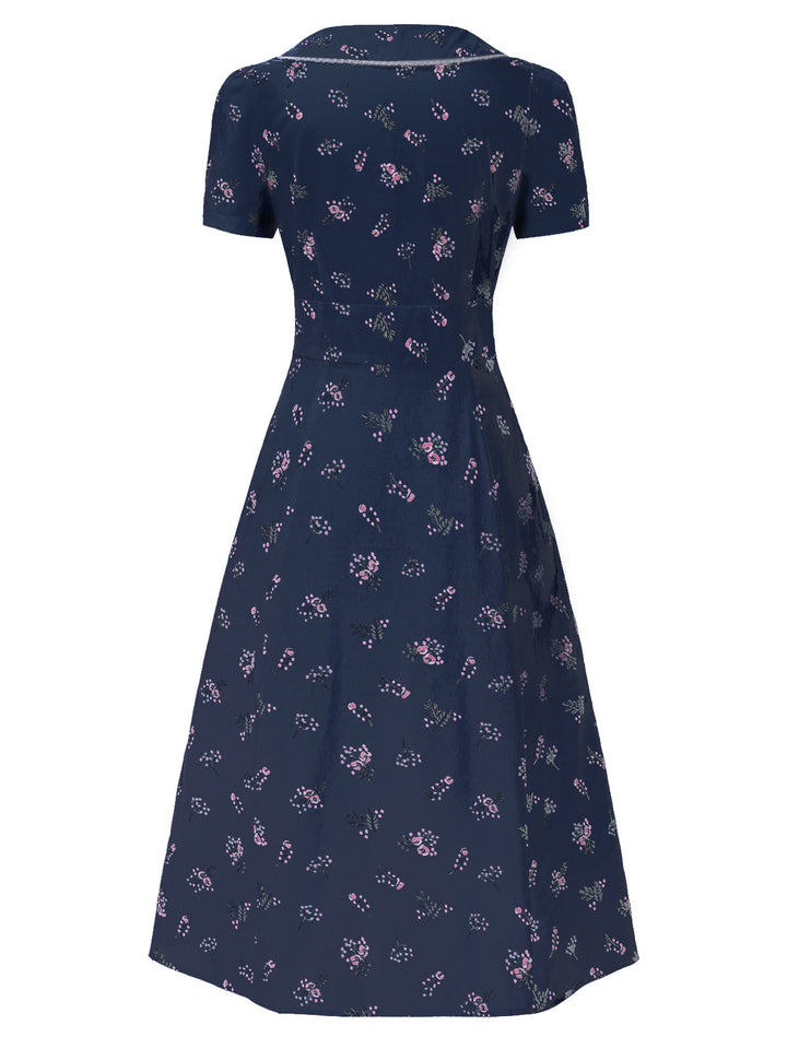 She slips into this Pure Cotton 1940s Puff Sleeves Floral Dress and suddenly it&
