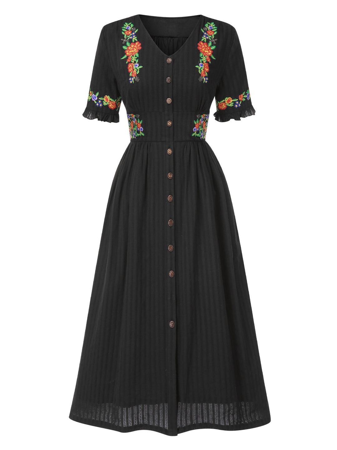 She slips into this Pure Cotton 1940s V-Neck Floral Dress and suddenly it&