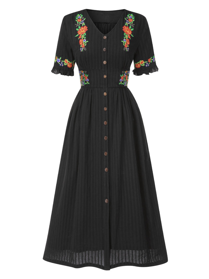 She slips into this Pure Cotton 1940s V-Neck Floral Dress and suddenly it&