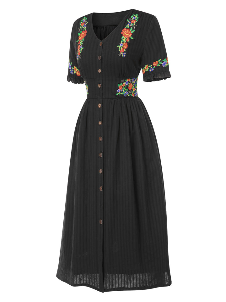 Pure Cotton 1940s V-Neck Floral Dress: where 1940s romance meets her modern spirit