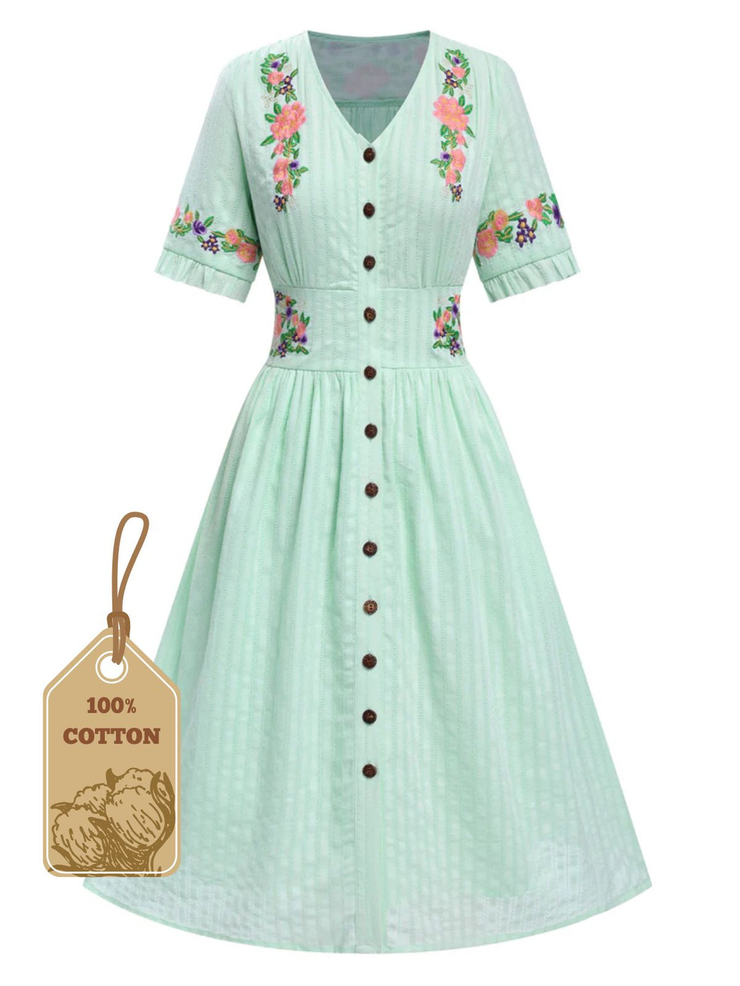 She slips into this Pure Cotton 1940s V-Neck Floral Dress and suddenly it&