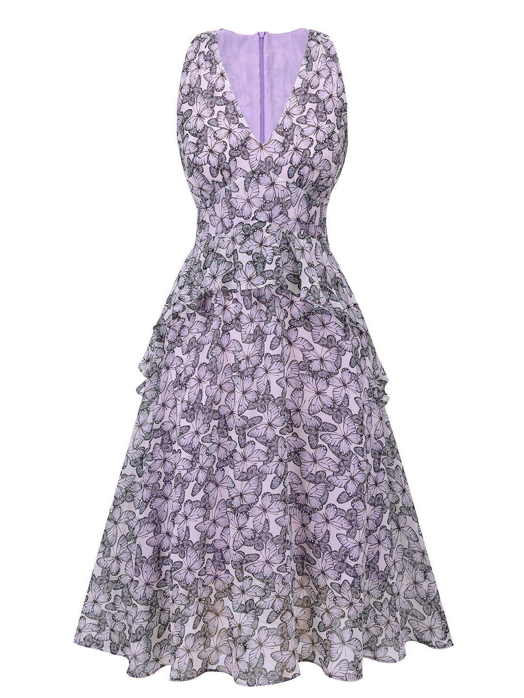 Purple 1930s Butterfly V-Neck Sleeveless Dress, vintage dress, retro fashion - perfect for women who love vintage and retro fashion