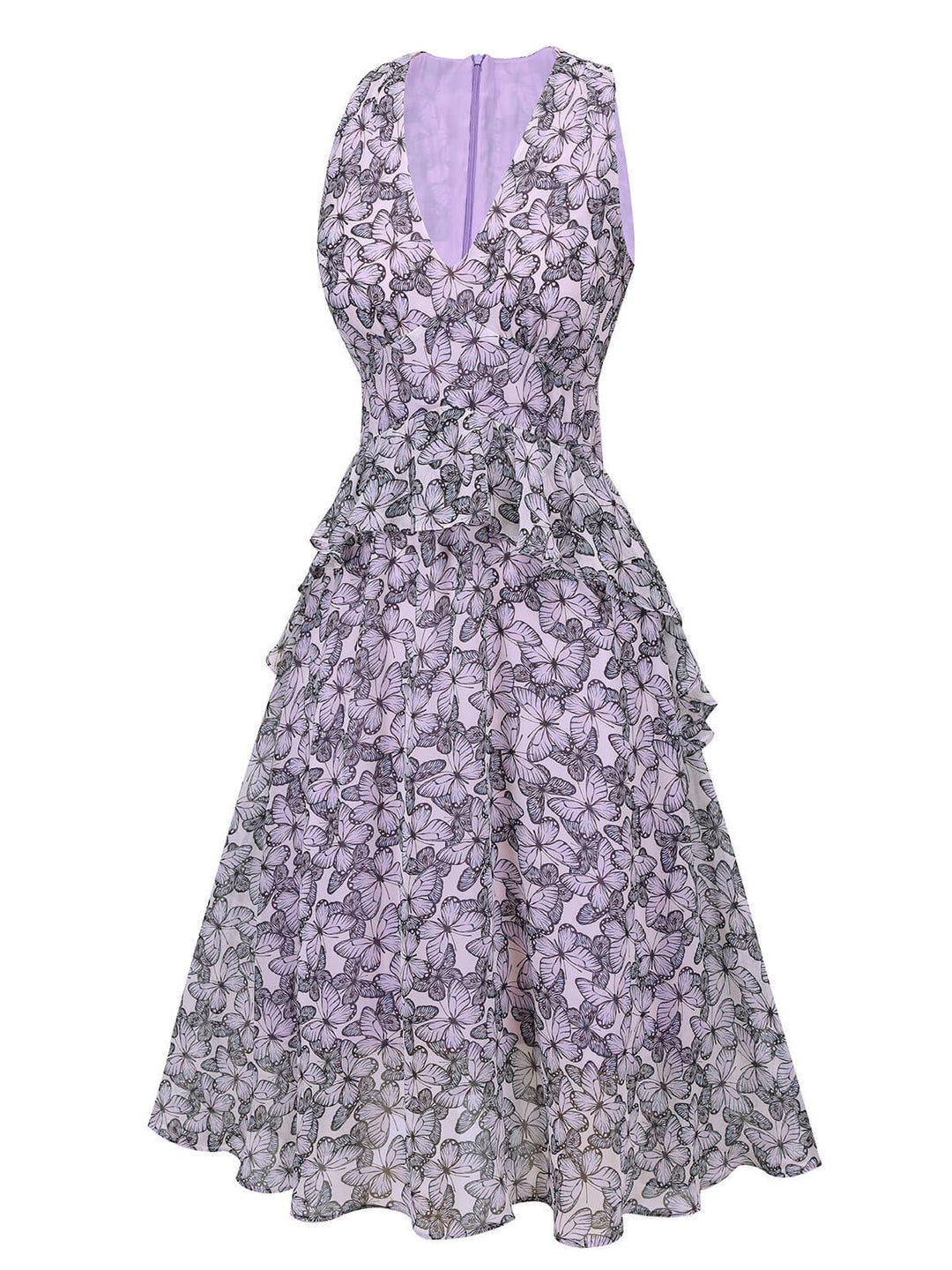 Purple 1930s Butterfly V-Neck Sleeveless Dress, vintage dress, retro fashion - perfect for women who love vintage and retro fashion