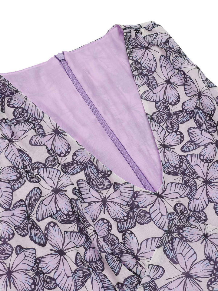 Purple 1930s Butterfly V-Neck Sleeveless Dress: timeless style reimagined