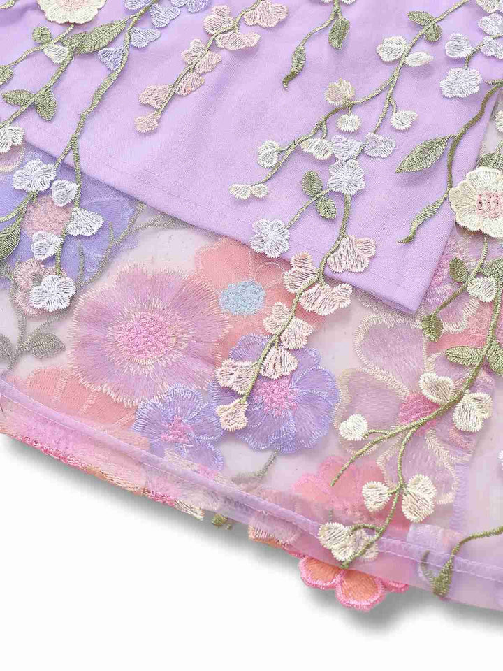 Purple 1940s 3D Floral Bow Strap Mesh Dress - vintage dress, retro fashion