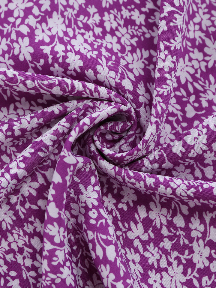 Purple-1940s-Ditsy-Floral-Short-Sleeves-Fitted-Midi-Dress, vintage, retro, dress