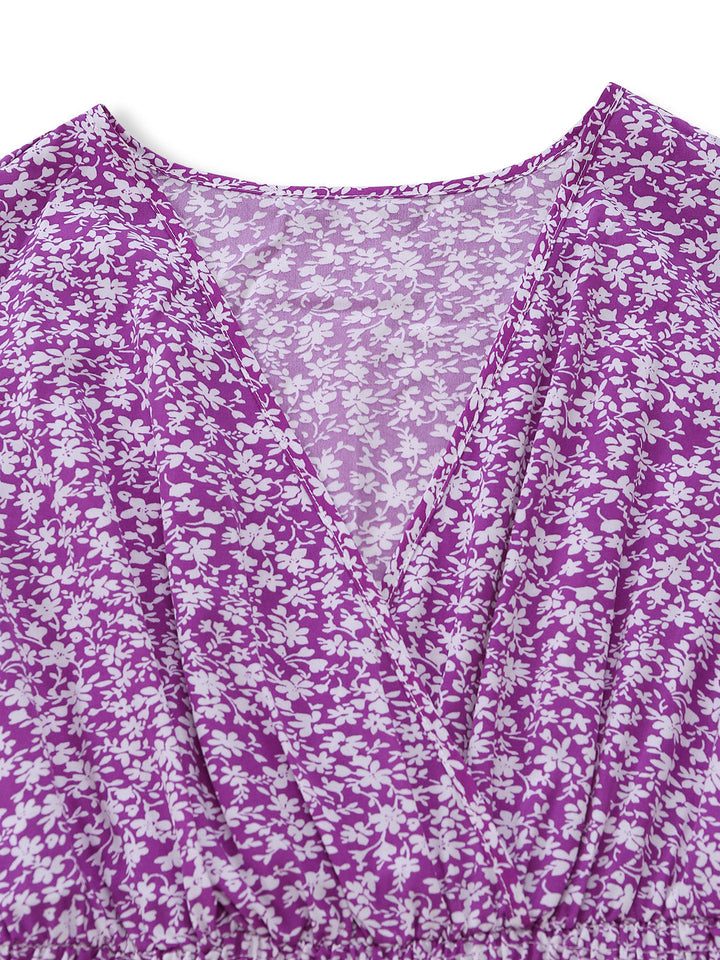 Purple-1940s-Ditsy-Floral-Short-Sleeves-Fitted-Midi-Dress, vintage, retro, dress