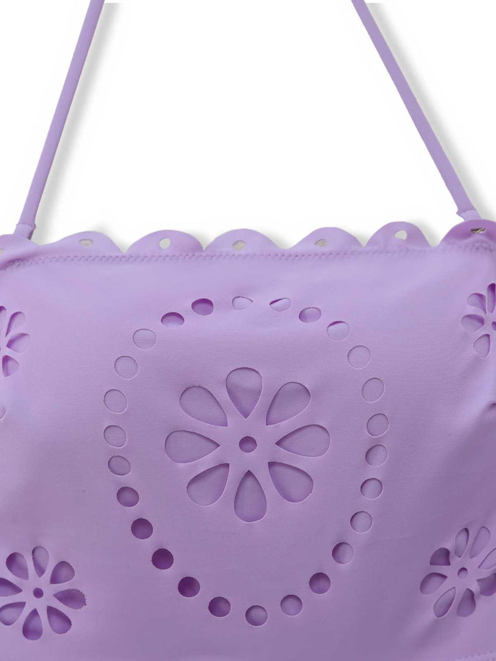 Purple 1940s Halter Scalloped Eyelet Tankini Set - vintage fashion, retro style, classic elegance for vintage lovers