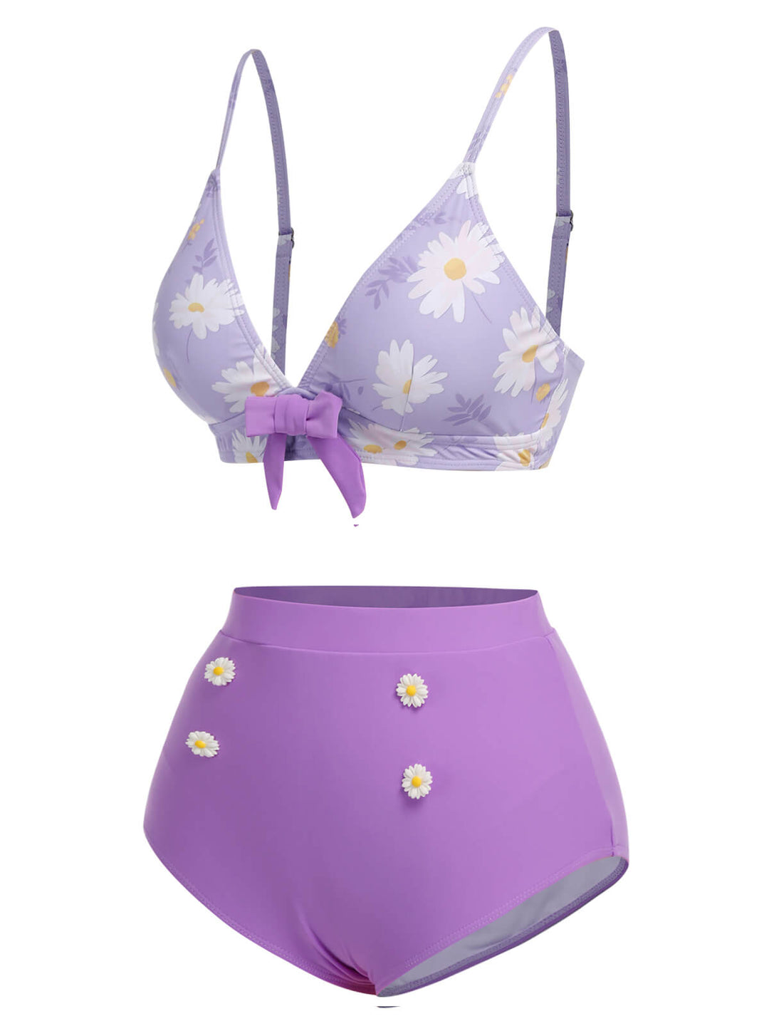 Purple 1950s Daisy Bow Strap Swimsuit, vintage swimsuit, pin-up swimwear - perfect for women who love vintage and retro fashion