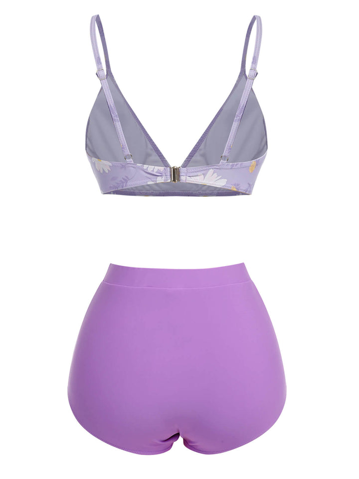 Purple 1950s Daisy Bow Strap Swimsuit, vintage swimsuit, pin-up swimwear - perfect for women who love vintage and retro fashion